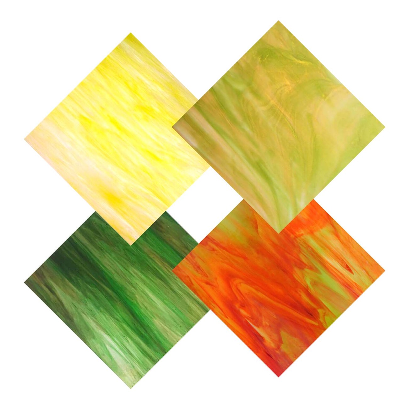 Wissmach 4 Sheet Mixed Color Variety Stained Glass Pack and Mosaic Glass, Yellow/Orange/Green,